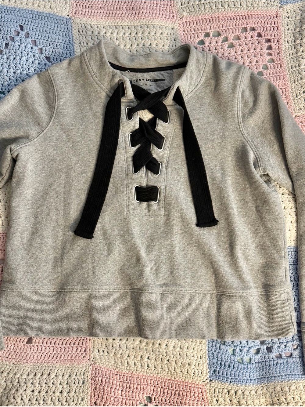 DKNY Sport Girls Gray Lace Up Sweatshirt Pullover Size M